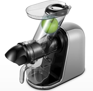 Електричний соковитискач AOBOSI Slow Juicer з 2 швидкостями, для овочів та фруктів, з 8-ступеневою спіраллю, щіткою для очищення та 2 чашами, функція реверсу, сірий