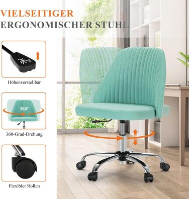 Офісний стілець Refined Living без підлокітників, комп'ютерний стілець на роликах, ергономічний, до 113 кг (зелений)