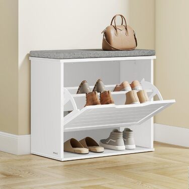 VASAGLE Комод для взуття з сидінням, банкетка для взуття з 3 ярусами, контейнер для взуття на 6 пар, відкидна полиця з регульованою перегородкою, 30 x 60 x 53,5 см, для передпокою, спальні, білий-сірий, LSB121WB01