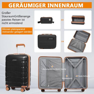 Набір валіз Joyway 5шт з жорстким корпусом, 4 колеса та TSA-замок. В комплекті: косметичка та сумка. Чорний/коричневий колір.