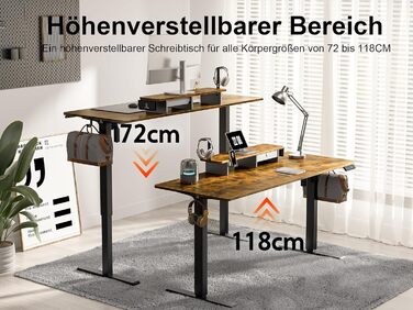 Електричний регульований стіл WALKINGDESK 100x60 см з ящиками, підставка для монітора та тримач для телефону. Для дому та офісу. Колір: рустикальний коричневий