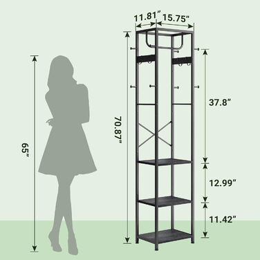 Вішалка для одягу ELYKEN, напольна, з 3 полицями та 12 гачками, для спальні, прихожей, офісу, чорна