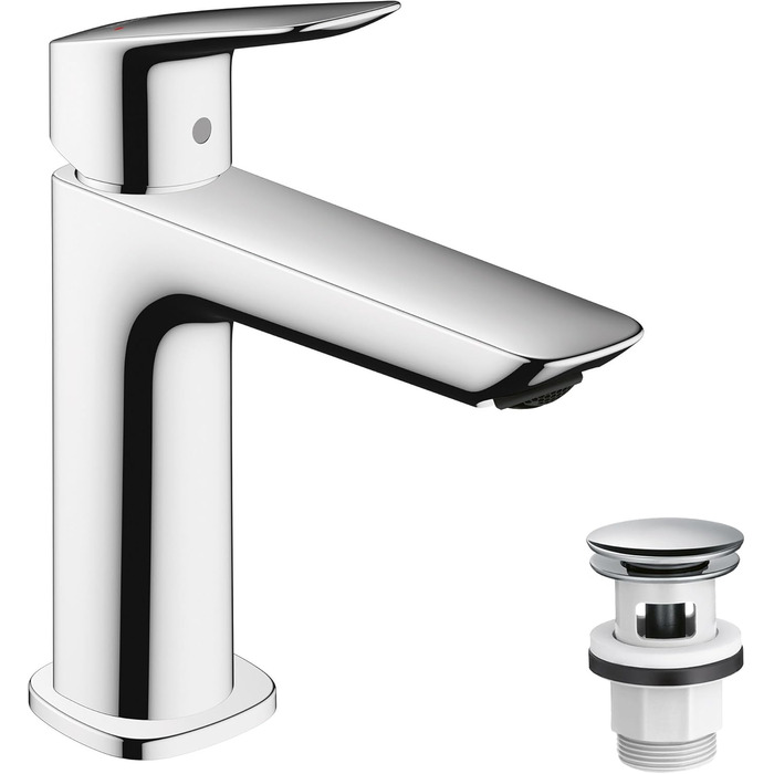 Змішувач для ванної кімнати Hansgrohe Logis Fine з Push-Open, вилив висотою 110 мм, EcoSmart, хром