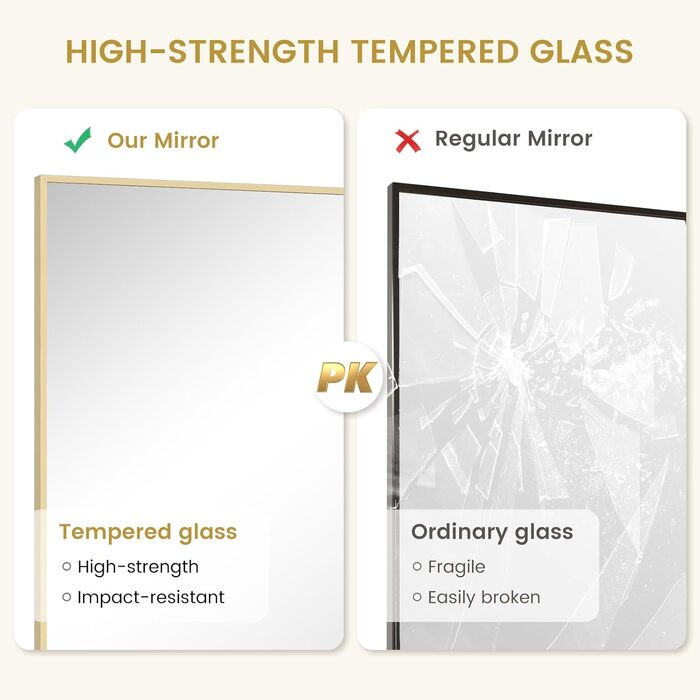 Дзеркало для ванної кімнати Homecookin Goldspiegel, 50.8 x 76.2 см, прямокутне, з металевим каркасом, для встановлення над умивальником, горизонтально або вертикально