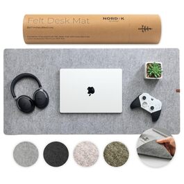 Килимок для столу Nordik з екошкіри та фетру, органайзер для кабелів (Сідло-коричневий, 89,9 x 43,2 см) — великий преміум килимок для миші та захисний підкладник для домашнього офісу