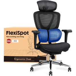 Крісло офісне ергономічне FLEXISPOT з підтримкою попереку, регульованою глибиною сидіння, 3D підлокітниками та нахилом спинки (чорне)