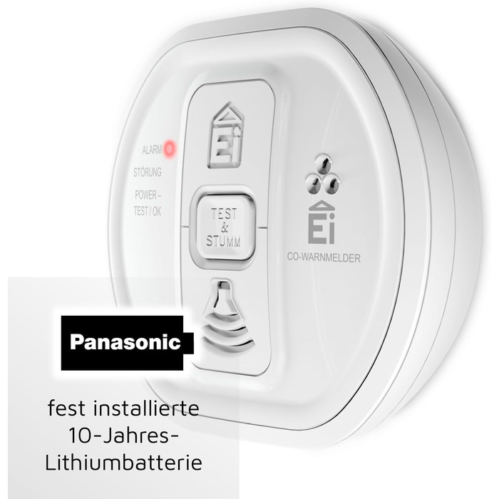 Датчик виявлення CO Ei Electronics Ei208D з LCD-дисплеєм та батареєю на 10 років, автономний, білий