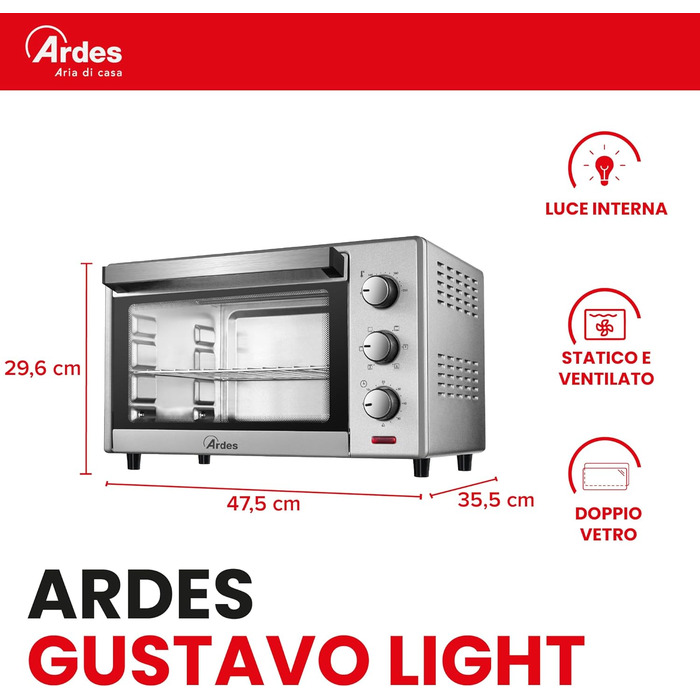 Електричний міні-пекар ARDES Magnus AR6226S, 25 літрів, сріблястий, з аксесуарами