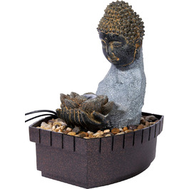 Дизайнерський критий фонтан Будда LED настільний фонтан зі штучного каменю маленький фонтан декоративний фонтан для вітальні / офісу 20.5x16.5x27см сірий, 96430e