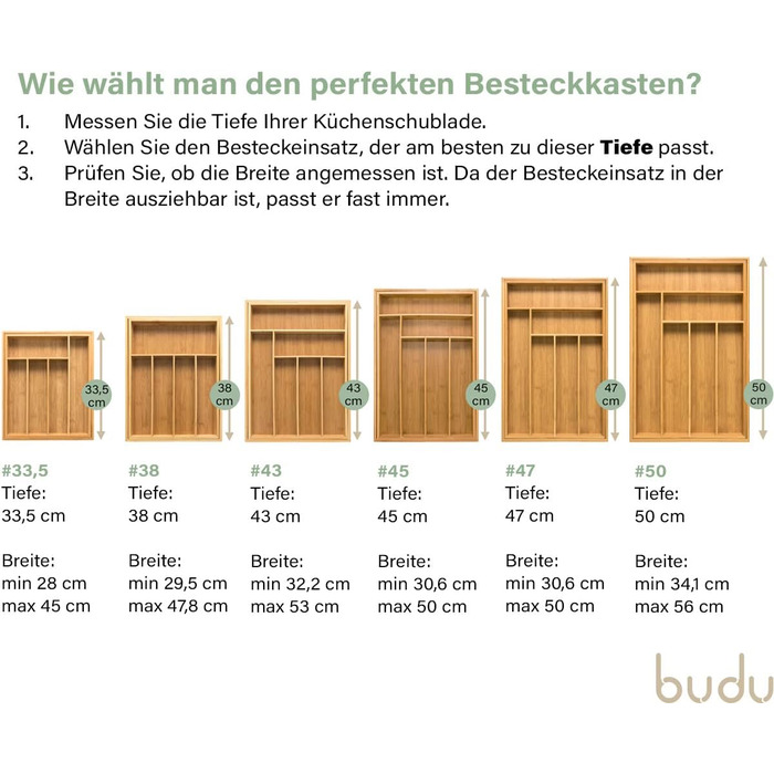 Ящик для столових приладів budu 50 (50 см) з бамбука-Система розташування кухонних ящиків-Ящик для столових приладів з бамбука-висувний-Органайзер для кухонних ящиків-Органайзер для кухні