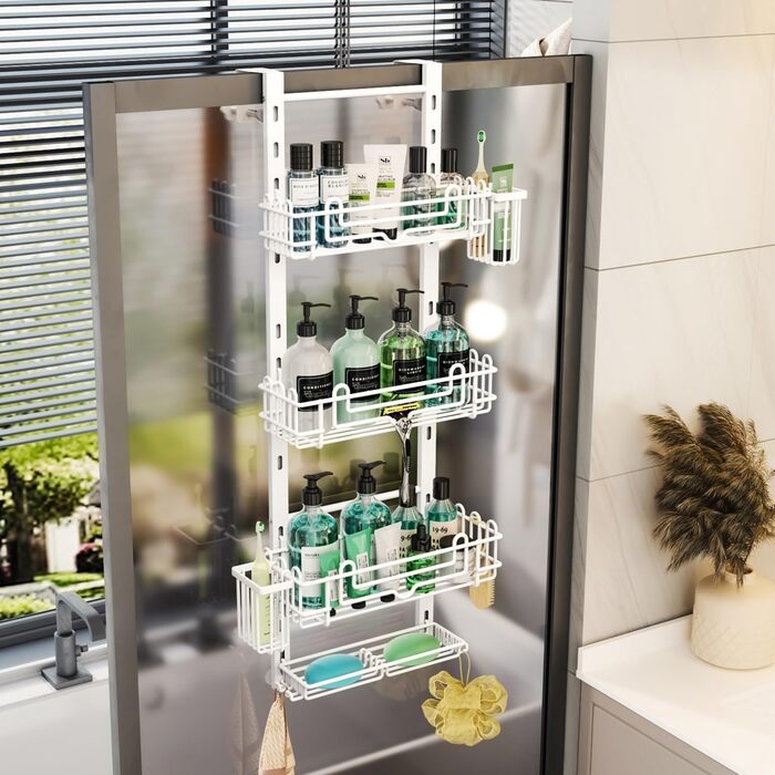 Настінна поличка для душу HapiRm з 22 гачками та 2 тримачами для зубних щіток - 4 яруси, білий