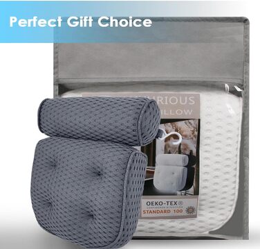 Подушка для ванни AEROiVi Luxuriös: комфортна підтримка голови та шиї, сітчаста тканина, сірий колір