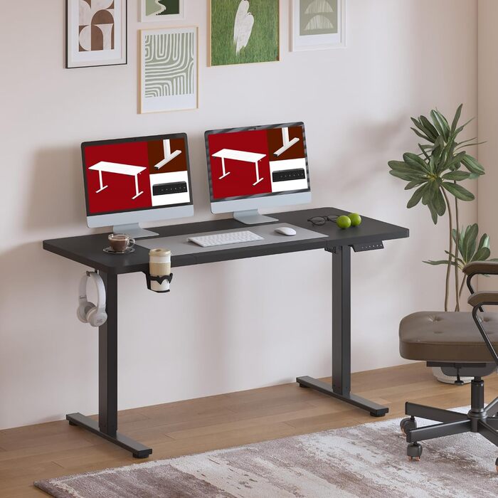 Регульований стіл Sanodesk 110x54 см - компактний стоячий стіл з аксесуарами, для маленьких приміщень, з антиколізійним захистом (білий). Також доступний розмір 140x60 см (чорний)