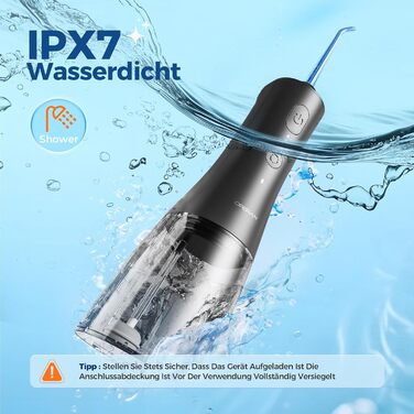 Ірригатор для порожнини рота Operan Munddusche Black - бездротовий, портативний, 300 мл, 4 насадки