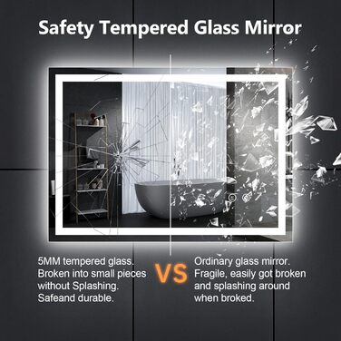 Дзеркало для ванної кімнати Youyijia з підсвічуванням, 70x50 см, антизапарник, сенсорний вимикач, 3 кольори світла, регулювання яскравості