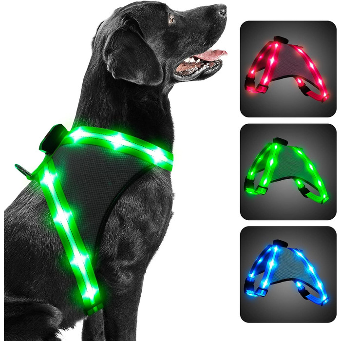 Світлодіодна шлейка для собак ChalkLit, світловідбиваюча шлейка для собак, світлодіодний жилет безпеки для нічних прогулянок (зелений, L)