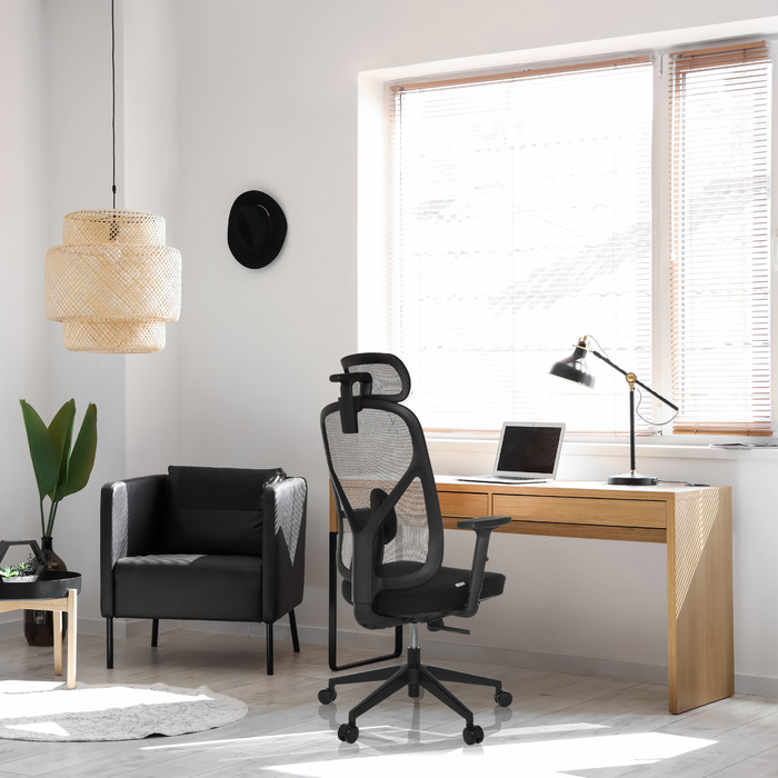 Офісне крісло / Крісло з поворотним механізмом RALOO ECO, сидіння з тканини / спинка з сітчастої тканини, чорного кольору, hjh OFFICE