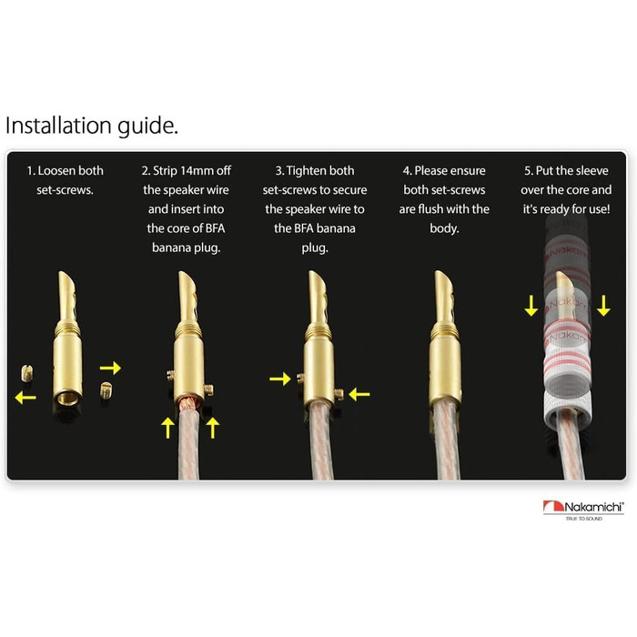 Штекери-бананки Nakamichi 24K з позолоченим покриттям 4 мм для колонок, 8 шт. (4 пари) або 10 шт. (5 пар)