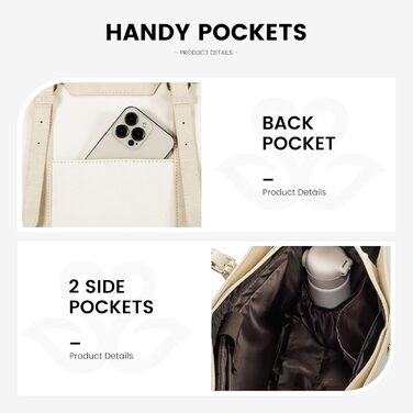 Сумка для ноутбука LOVEVOOK 15.6 дюймів для жінок: велика, на плечі, кросбоді, shopper, з канвасу, елегантна, для офісу, роботи, подорожей (бежева)