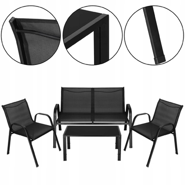 Комплект садових меблів Springos, метал, чорний, 4 предмети