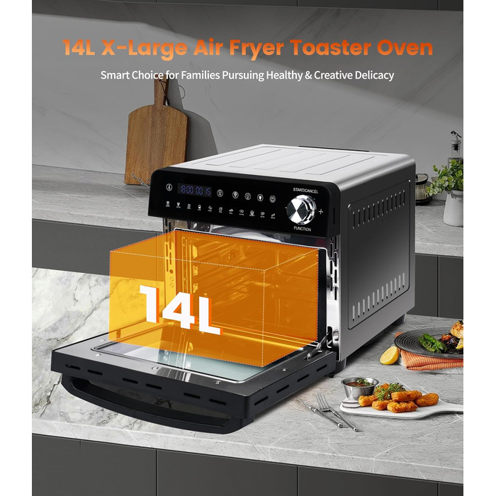 Фритюрниця без олії Emphsism Dual Zone XXL 1800W з LED-дисплеєм, 15 програм, 14л, з аксесуарами та книгою рецептів