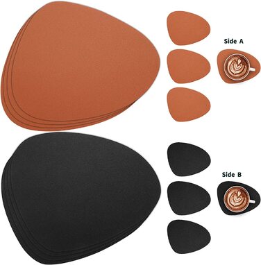 Набори серветок Myir JUN: шкіряні та з екошкіри, миючі, круглі, двосторонні, з антиковзаючим покриттям (6 шт., чорний/коричневий)