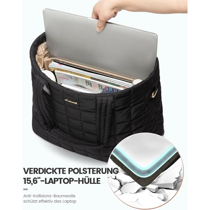 Сумка для ноутбука LOVEVOOK 15.6 дюймів для жінок: робоча, шкільна, для офісу, чорна
