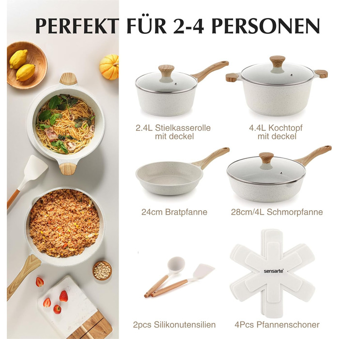 Сковорода для омлету SENSARTE зі швейцарським гранітним покриттям з антипригарним покриттям, каструля для здорового кам'яного посуду, сумісна з індукцією, без PFOA