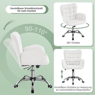 Офісне крісло Yaheetech: ергономічне, регульоване, з підлокітниками та роликами (до 136 кг), біле