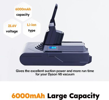 Змінна батарея ємністю 6000 мАг для Dyson V8 сумісна з V8 Absolute, Animal, Animal Exclusive, Fluffy