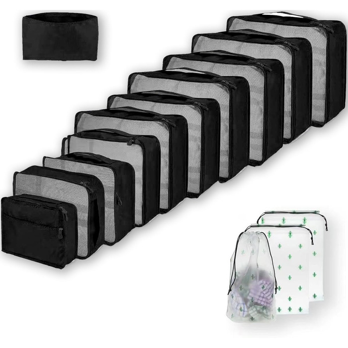 Набір органайзерів для валізи та подорожей, водонепроникні пакувальні куби для одягу, 14 шт, чорні