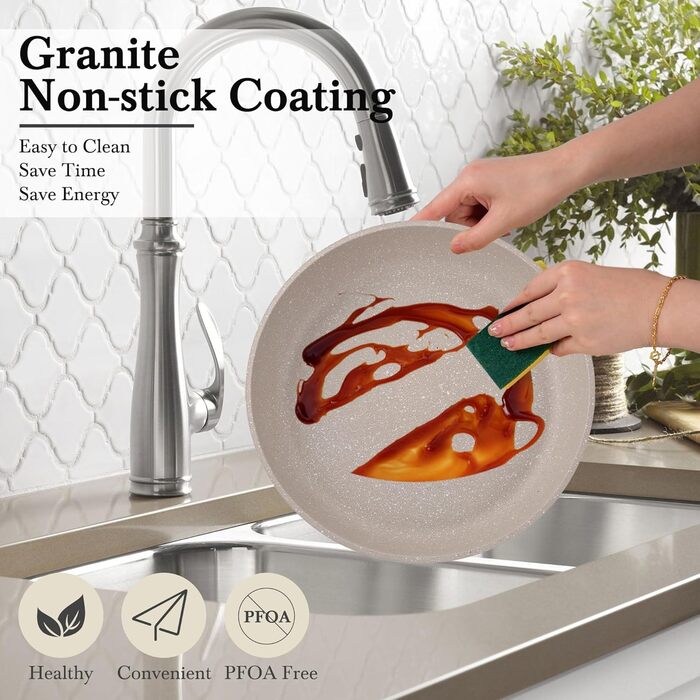 Набір посуду RIOVARM з індукційним дном, антипригарне покриття з граніту, знімні ручки, силіконові кришки, без PFOA. Каструлі та сковорідки