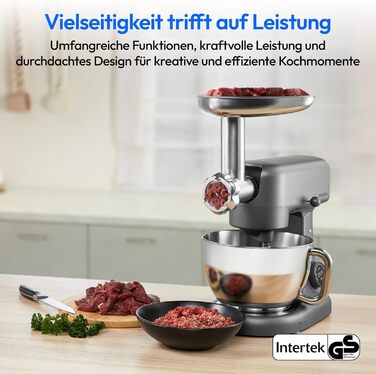 Кухонна машина MEDION MD 12600 Titan: м'ясорубка, 4.6 л чаша з нержавіючої сталі, 800 Вт, тихий двигун, сенсорне дисплею