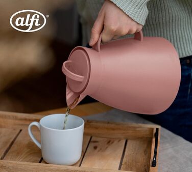 Термос Alfi DAN 1.0 л, рожевий (Ash Rose), пластиковий з термоізоляцією, з скляною вставкою, з кришкою-поворотом, дизайнерський, без BPA, для кави та чаю