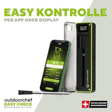 Термометр для гриля Outdoorchef Easy Check Quadro з Bluetooth, 4 датчики, 200м, миюча посудомийна машина, з магнітною док-станцією