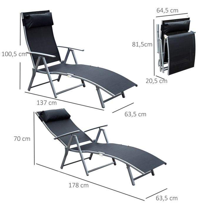 Outsunny Sun Lounger Складний садовий шезлонг з подушкою 137x63.5x100.5см метал і тканина чорний для пляжу та тераси