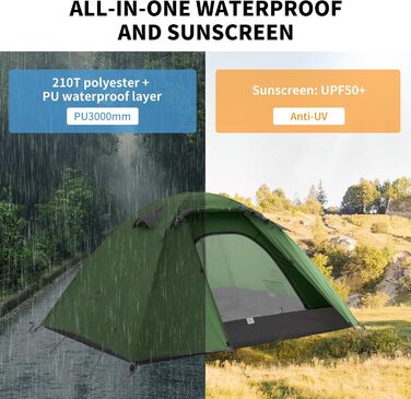 Naturehike Професійний намет для 2 осіб, водонепроникний, ультралегкий, 3-4 сезони, PU 3000 мм, 2,1 кг, компактний, для кемпінгу, гір, велоподорожей, трекінгу