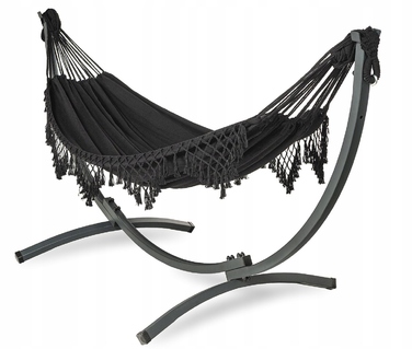 Двомісний гамак SandTropic чорний, тканинний, з металевим стійкою-каркасом, навантаження до 220 кг
