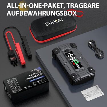 Powerbank для запуску авто BRPOM 6000A 12V: запуск бензинових та дизельних двигунів, LED-ліхтарик, екран, бустер для авто, мото, газонокосарки