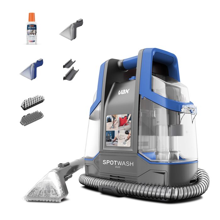Портативний відпарювач Vax SpotWash Duo для чищення килимів та м'яких меблів з насадкою для тварин, аксесуари для щоденного прибирання, насадки для різних поверхонь та розчин Spotwash Duo EU