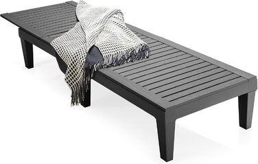 Лежак для відпочинку Giantex для саду та тераси, чорний, з регульованою спинкою, 190x57,5x29 см, до 180 кг