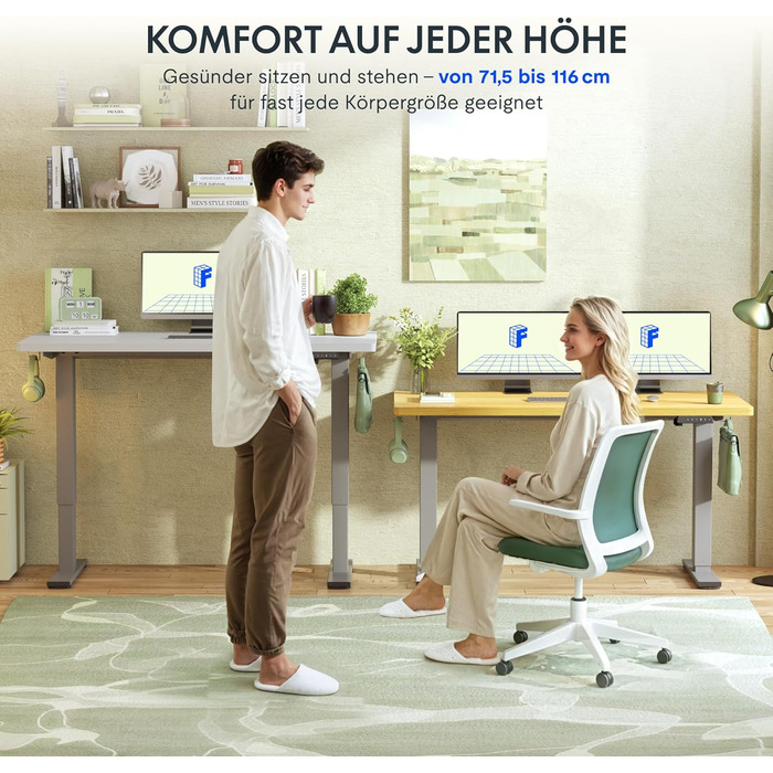 Електричний регульований стіл FlexiSpot з пам'яттю висоти та LED-дисплеєм, сірий (EN1)