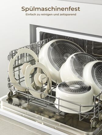 Набір посуду FOHERE 8 предметів: каструлі та сковороди з 2 знімними ручками, сковорода 20/28 см, каструлі 2.6/1.4 л, підходить для всіх плит (індукція), безпечний у духовці та посудомийній машині, бежевий