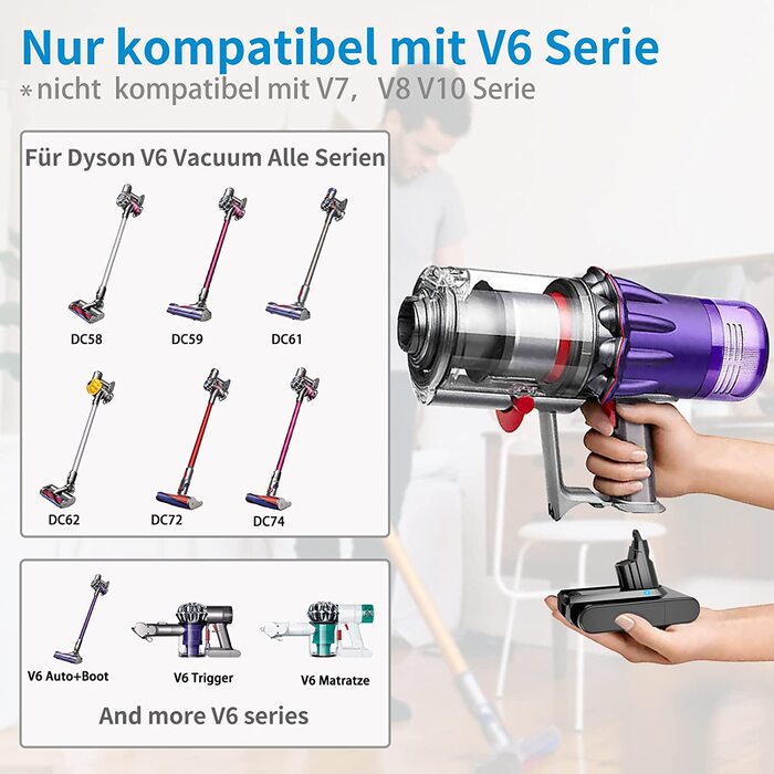 Змінна батарея AIMAX 4000 мАг для Dyson V6, сумісна з батареєю SV03-SV09, DC58-DC74, 21,6 В