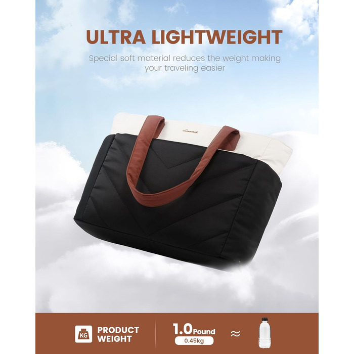 Сумка для ноутбука LOVEVOOK 15.6 дюймів, жіноча: шопер, велика робоча сумка, для навчання, універсітету, бізнесу (чорно-біро-коричнева)