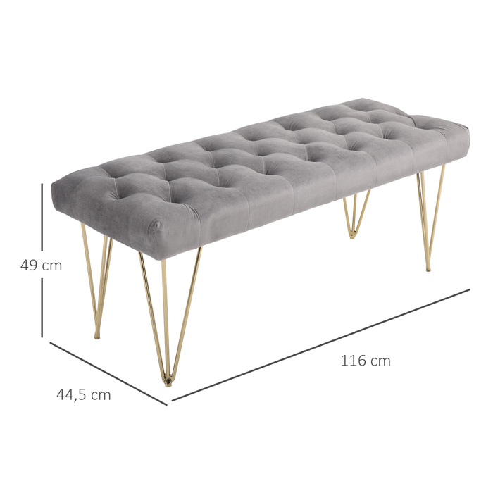 Лавка для взуття HOMCOM з оксамитовим чохлом Velvet Grey 116x44.5x49см ідеально підходить для передпокою та передпокою