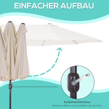 Outsunny Parasol Garden Parasol Market Parasol Double Parasol Патіо Парасолька з ручною рукояткою Бежева Овал 455 x 270 x 240 см