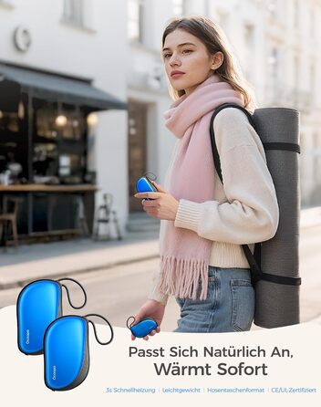 Електричні грілки для рук OCOOPA 2 шт. з дизайном гребінця, багаторазові, 4000mAh, 1.5 см, для рукавичок та кишень, подарунок на Новий рік, для жінок, зимові аксесуари, UT5 Sway Wiesengeflüster (Ocoopa x Artist Edition) (Блакитний)