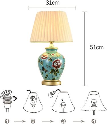 Керамічна настільна лампа Mengjay: нічник, лампа для читання, декор, білий/блакитний