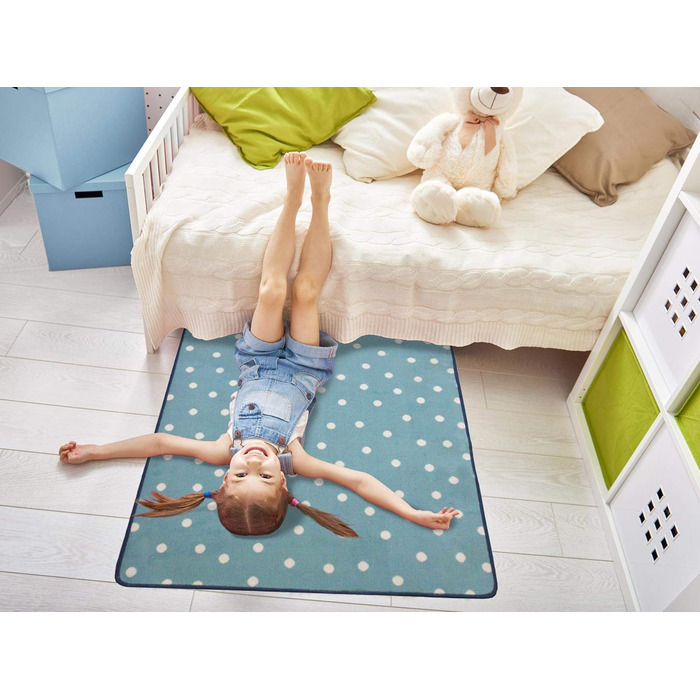 Дитячий килимок Primaflor в горошок - Punto - Пастельно-рожевий, Якісний і простий у догляді килимок для дитячої та дитячої кімнати, Ігровий килимок для дівчаток і хлопчиків (100 х 150 см, блакитна пастель)
